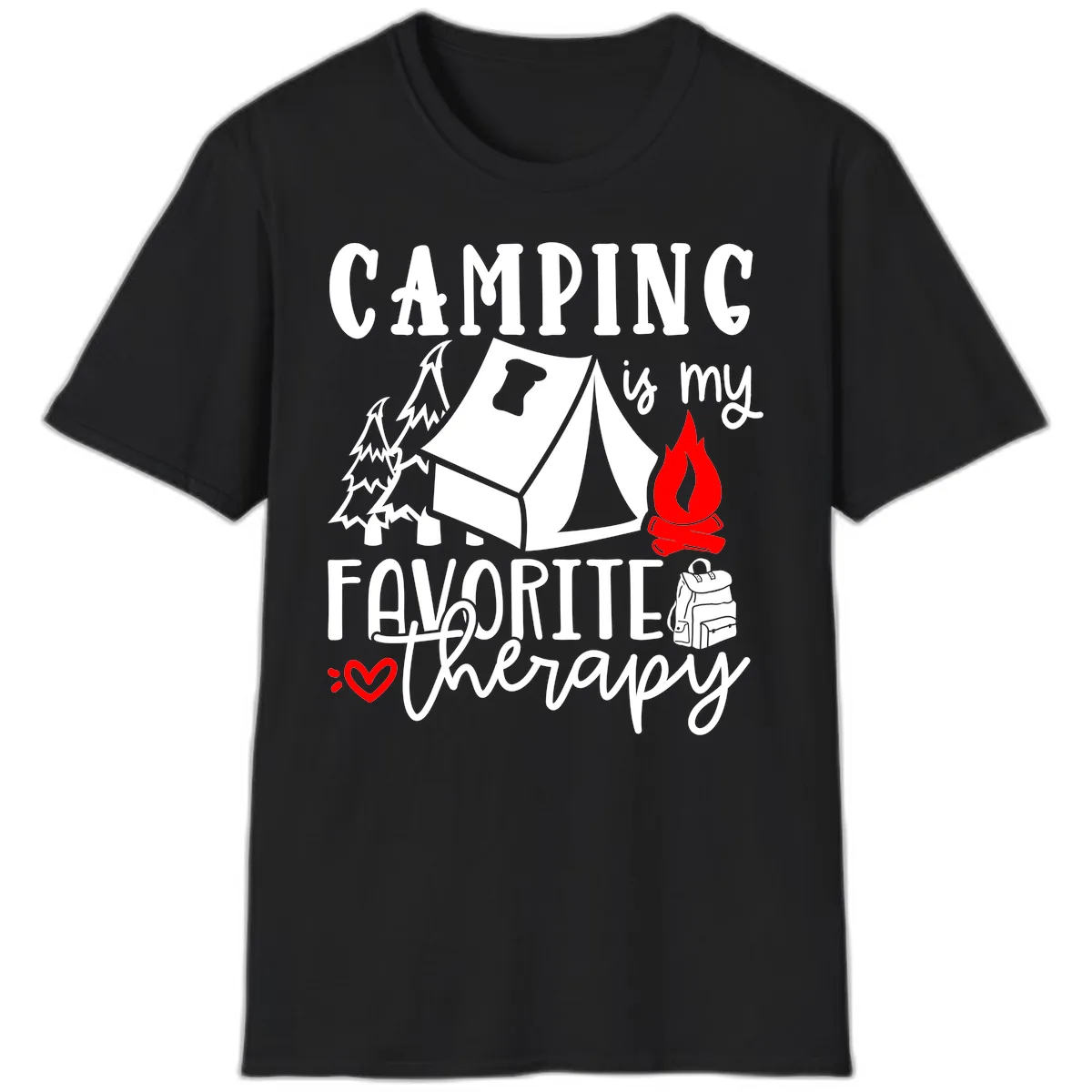 Camping Is My Favorite Therapy T-Shirt in Black