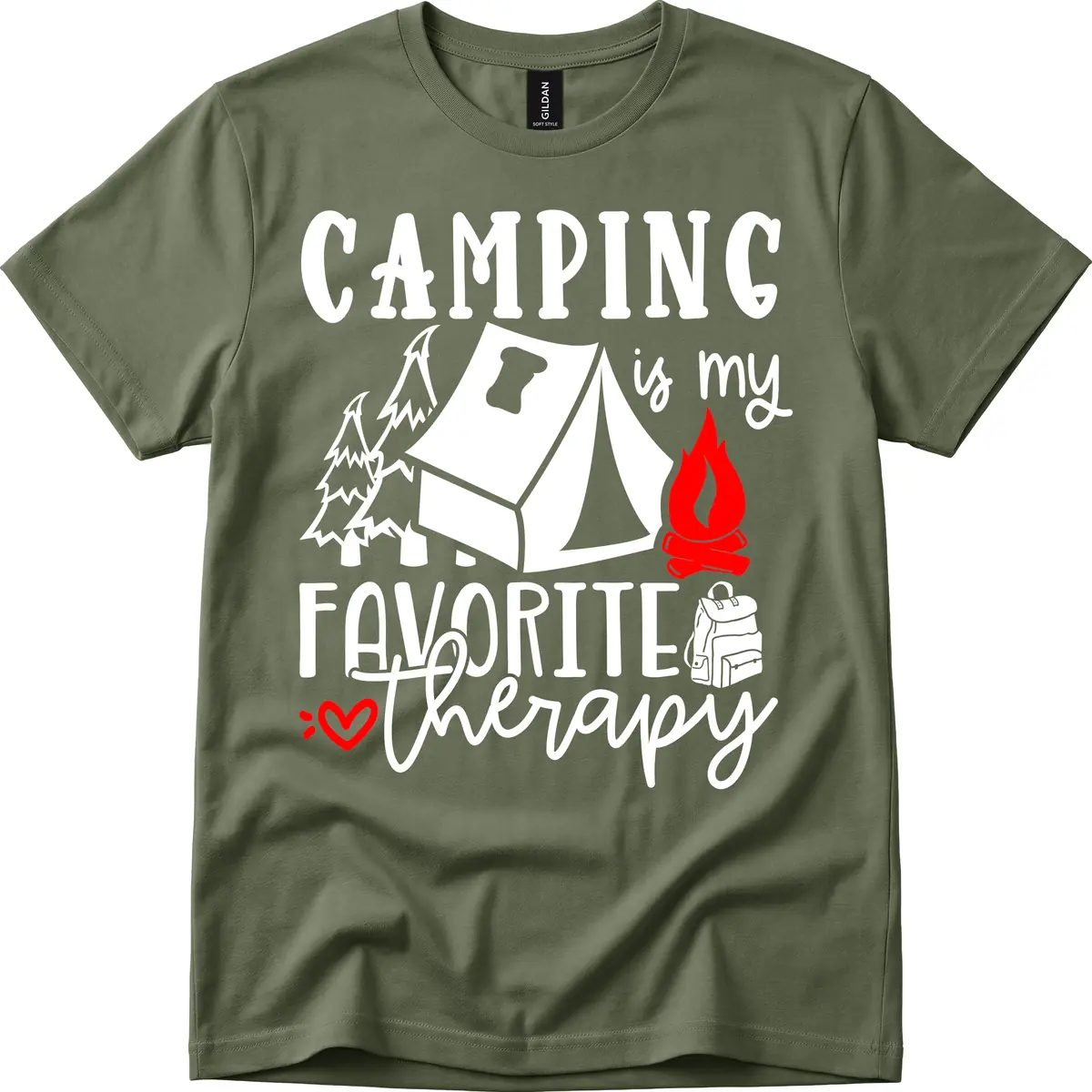 Camping Is My Favorite Therapy T-Shirt in Military Green