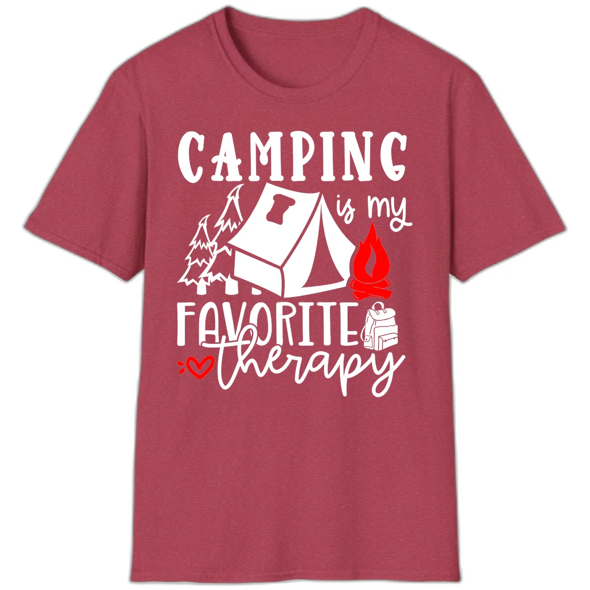 Camping Is My Favorite Therapy T-Shirt in Heather Cardinal