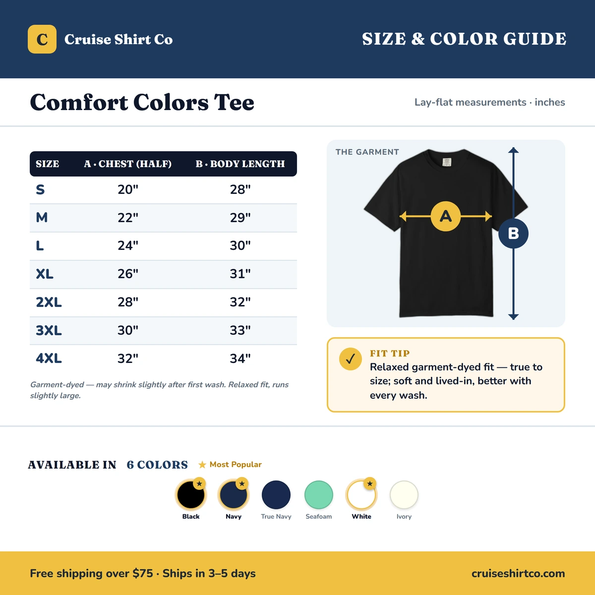 Comfort Color size & color guide