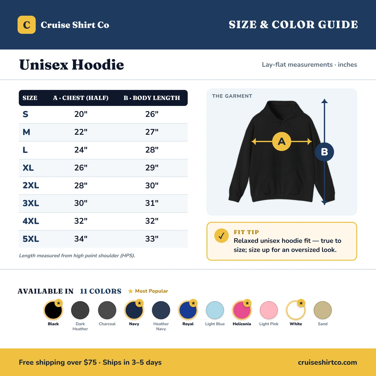 Hoodie size & color guide