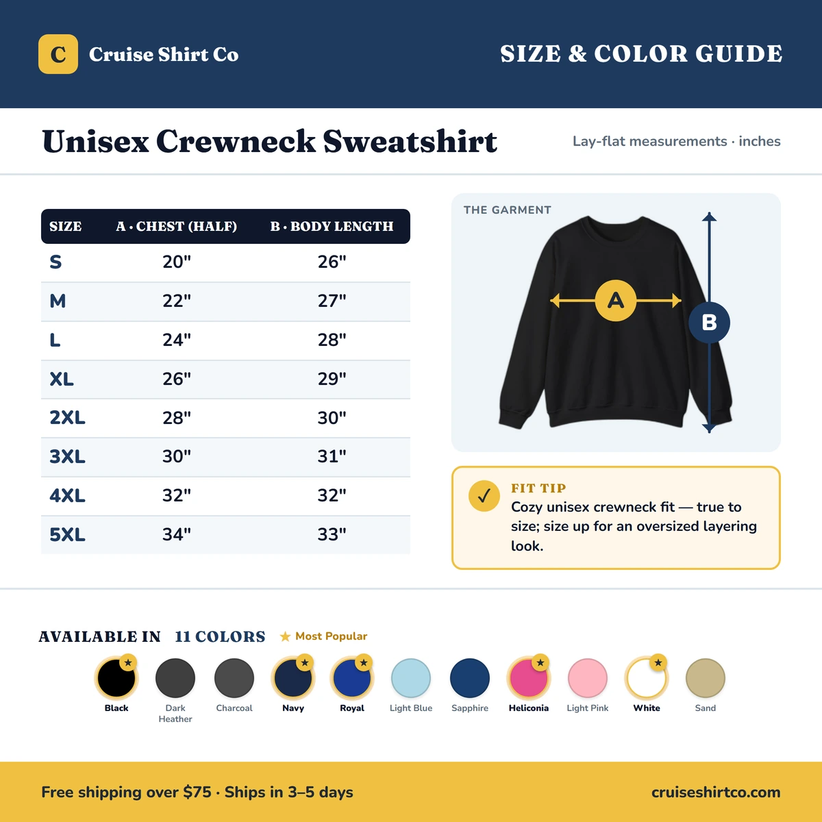 Sweatshirt size & color guide