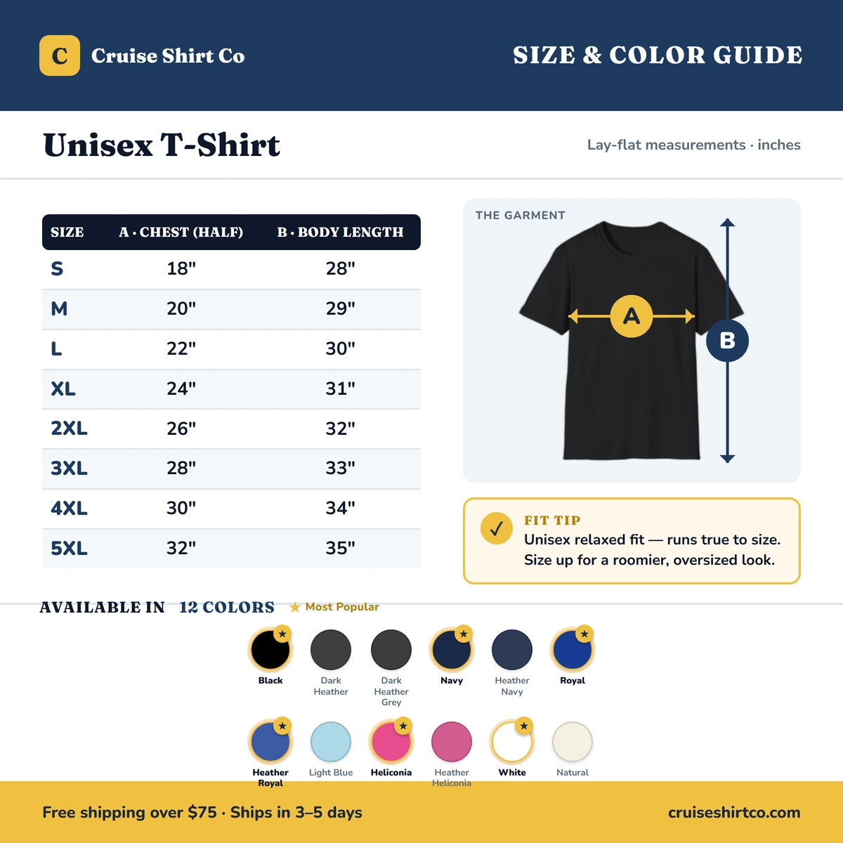 T-Shirt size & color guide