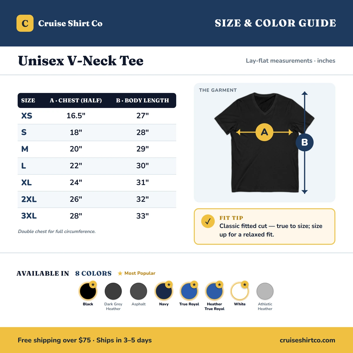 V-Neck size & color guide