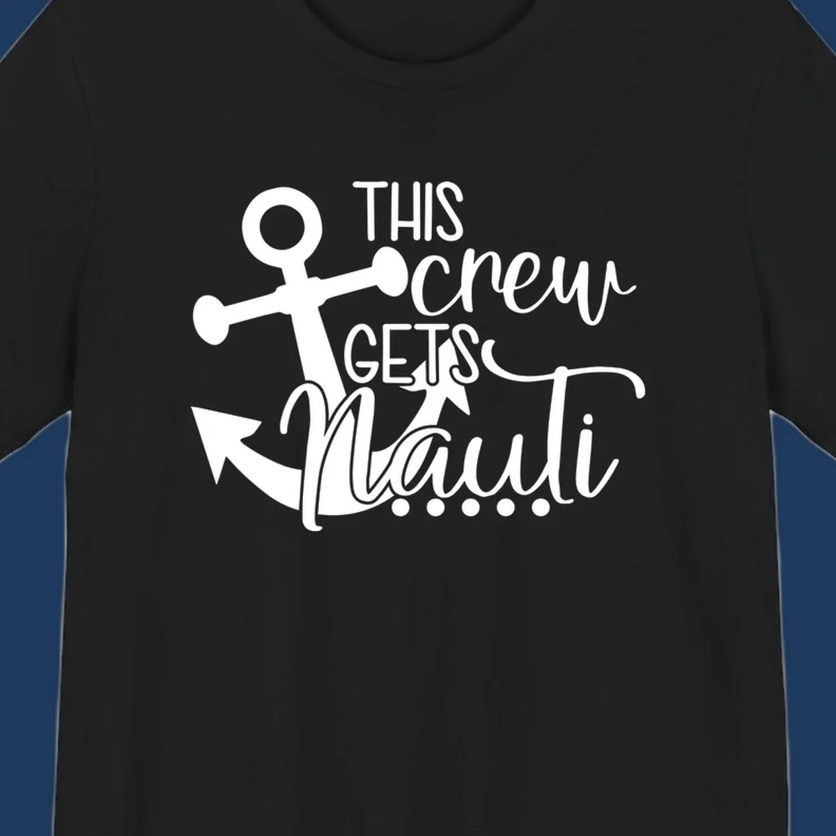 White anchor graphic with 'This Crew Gets Maui' text in casual nautical typography on gray background