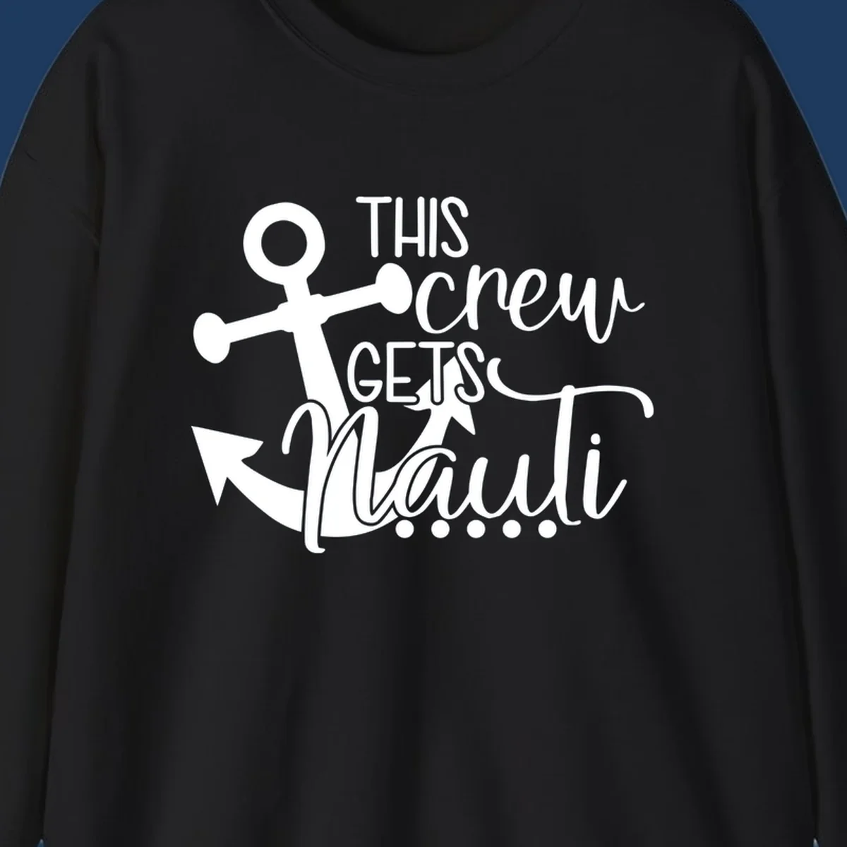 White anchor graphic with 'This Crew Gets Maui' text in casual nautical typography on gray background