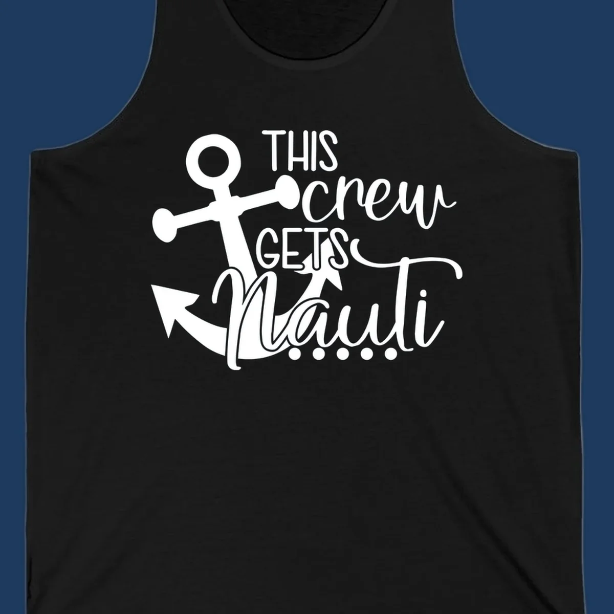White anchor graphic with 'This Crew Gets Maui' text in casual nautical typography on gray background