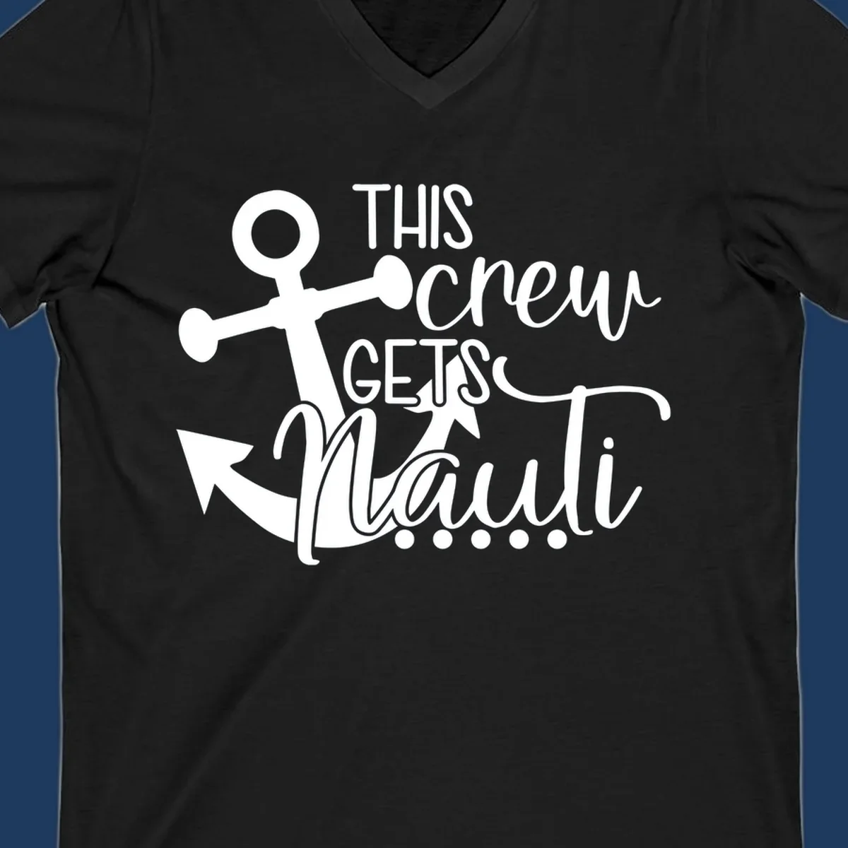 White anchor graphic with 'This Crew Gets Maui' text in casual nautical typography on gray background