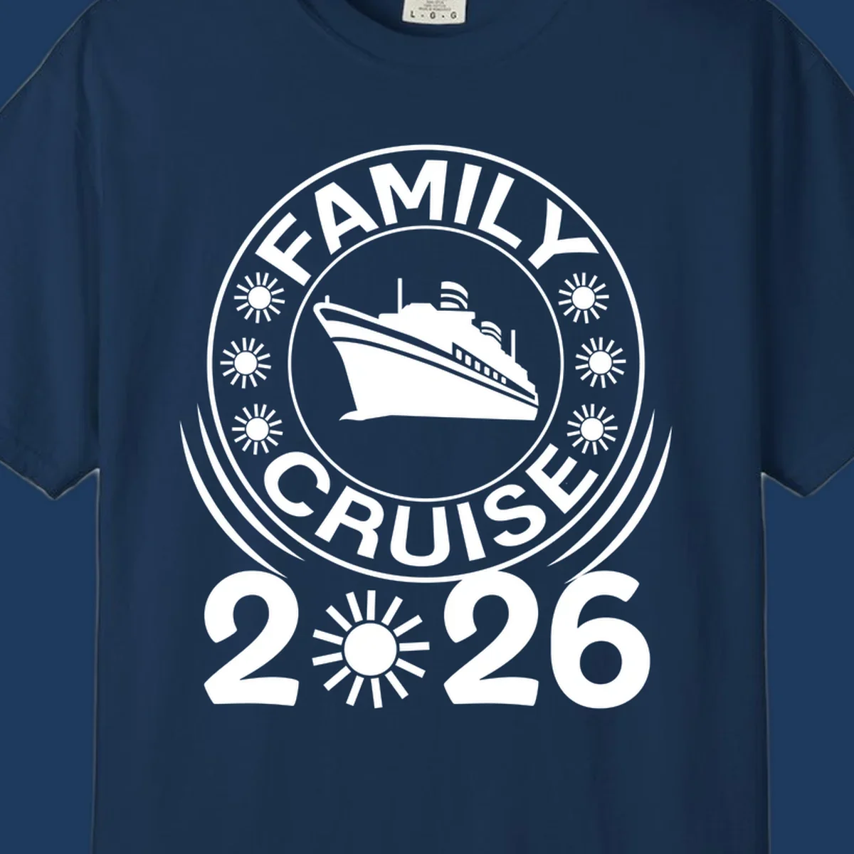 Family Cruise 2026 commemorative badge design with cruise ship and sun symbols