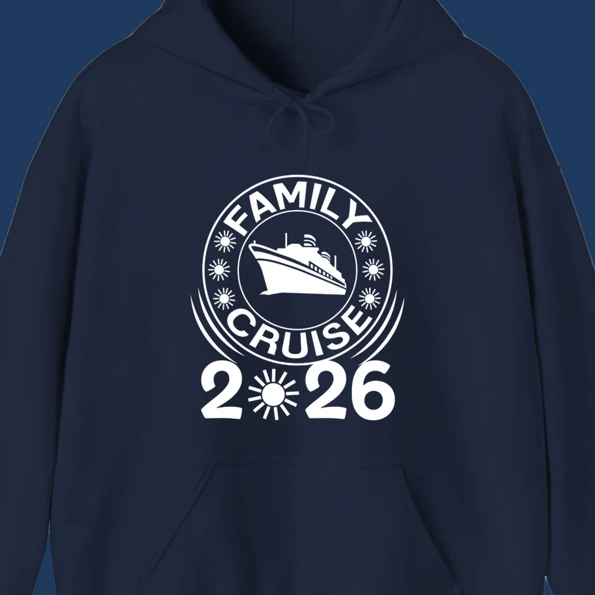 Family Cruise 2026 commemorative badge design with cruise ship and sun symbols