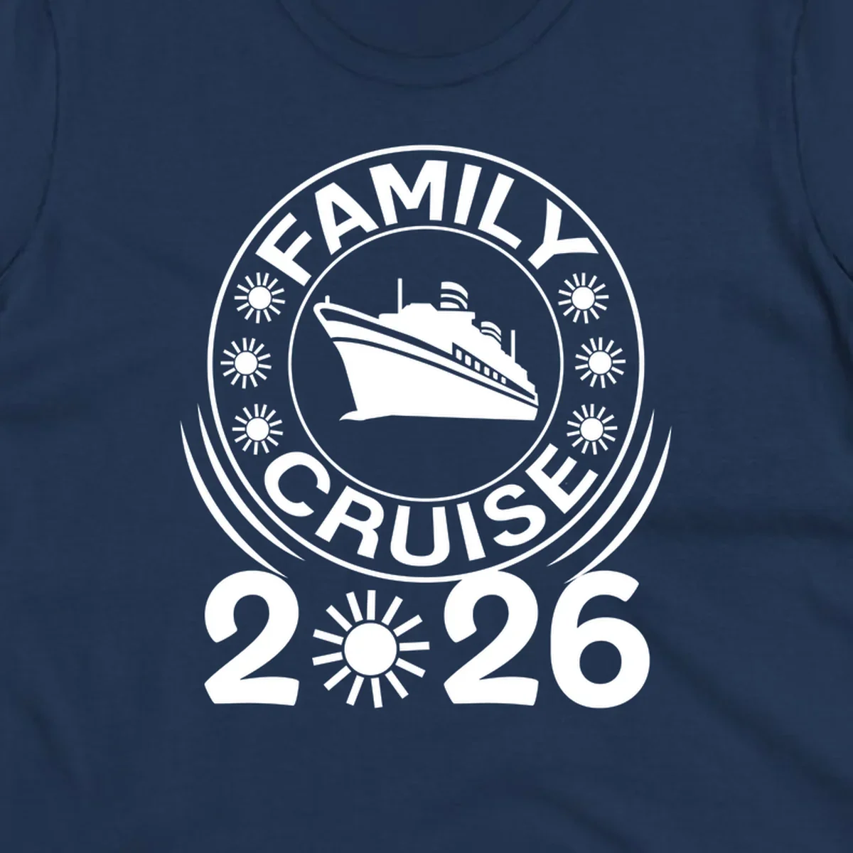 Family Cruise 2026 commemorative badge design with cruise ship and sun symbols