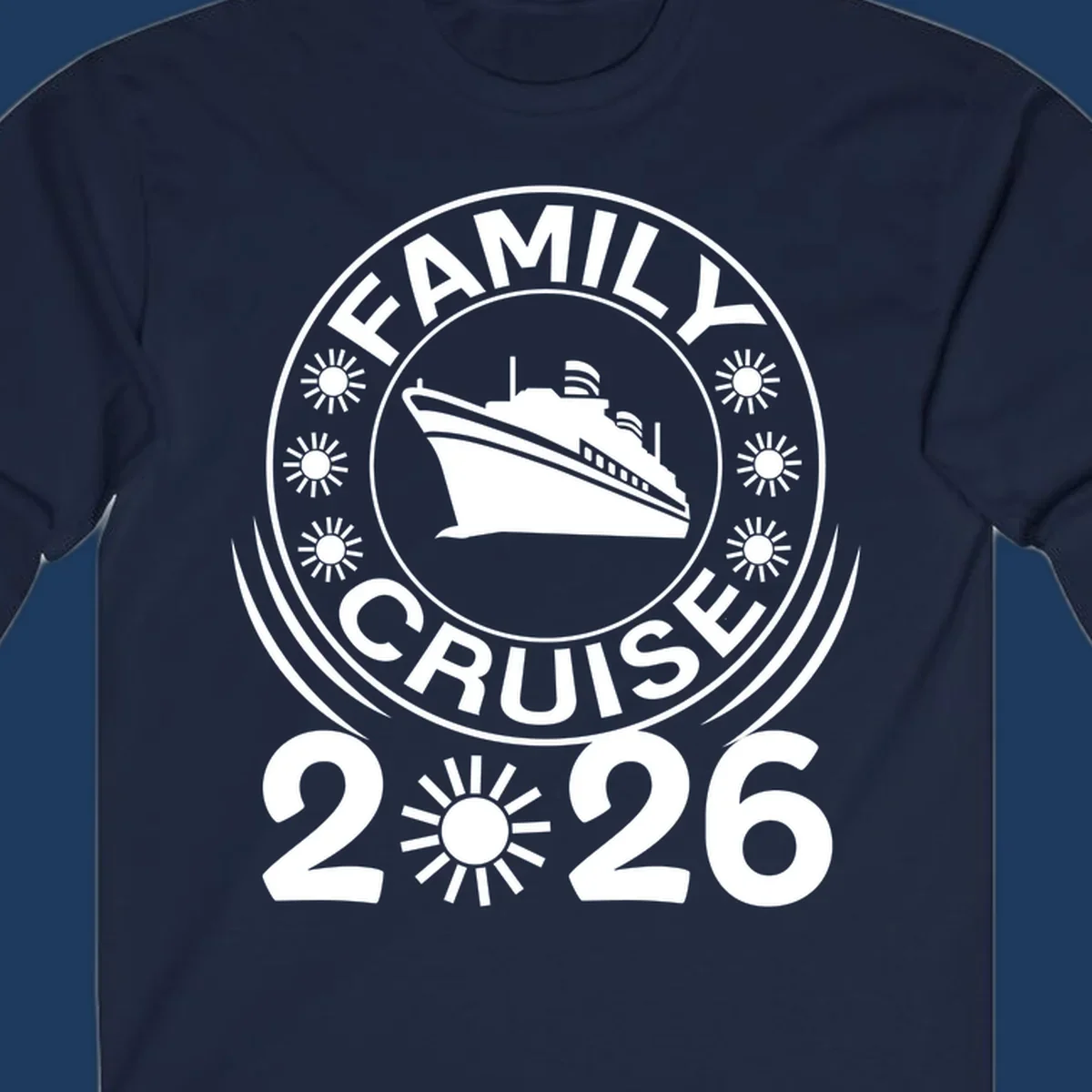 Family Cruise 2026 commemorative badge design with cruise ship and sun symbols
