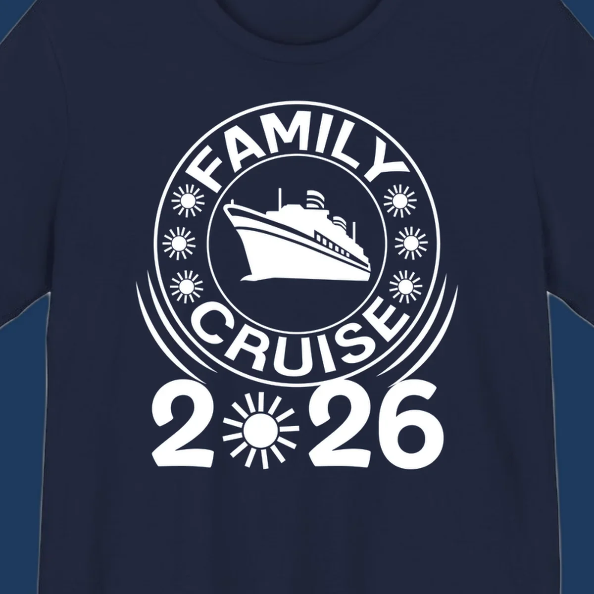 Family Cruise 2026 commemorative badge design with cruise ship and sun symbols