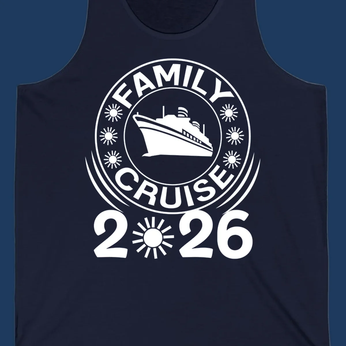 Family Cruise 2026 commemorative badge design with cruise ship and sun symbols