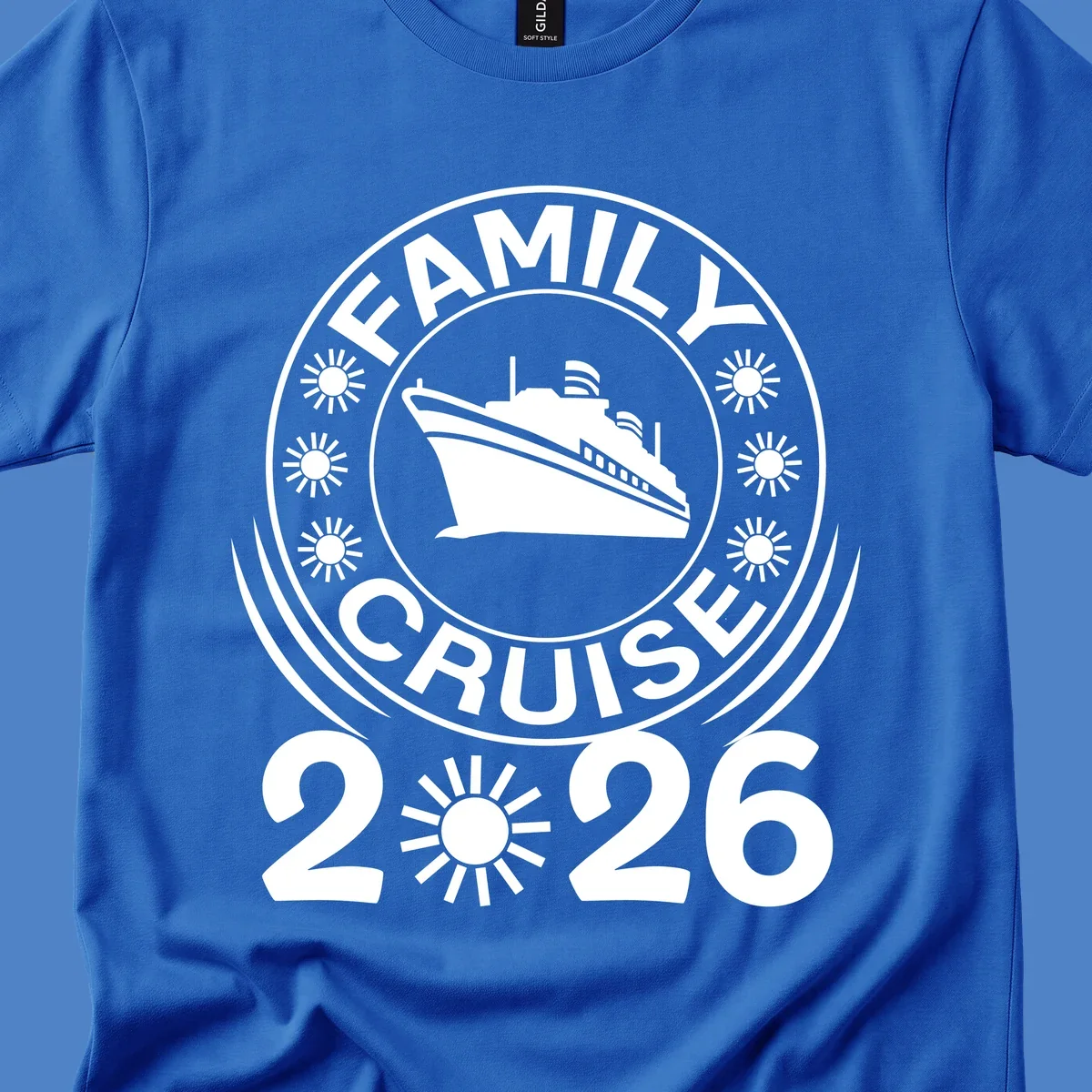 Family Cruise 2026 commemorative badge design with cruise ship and sun symbols