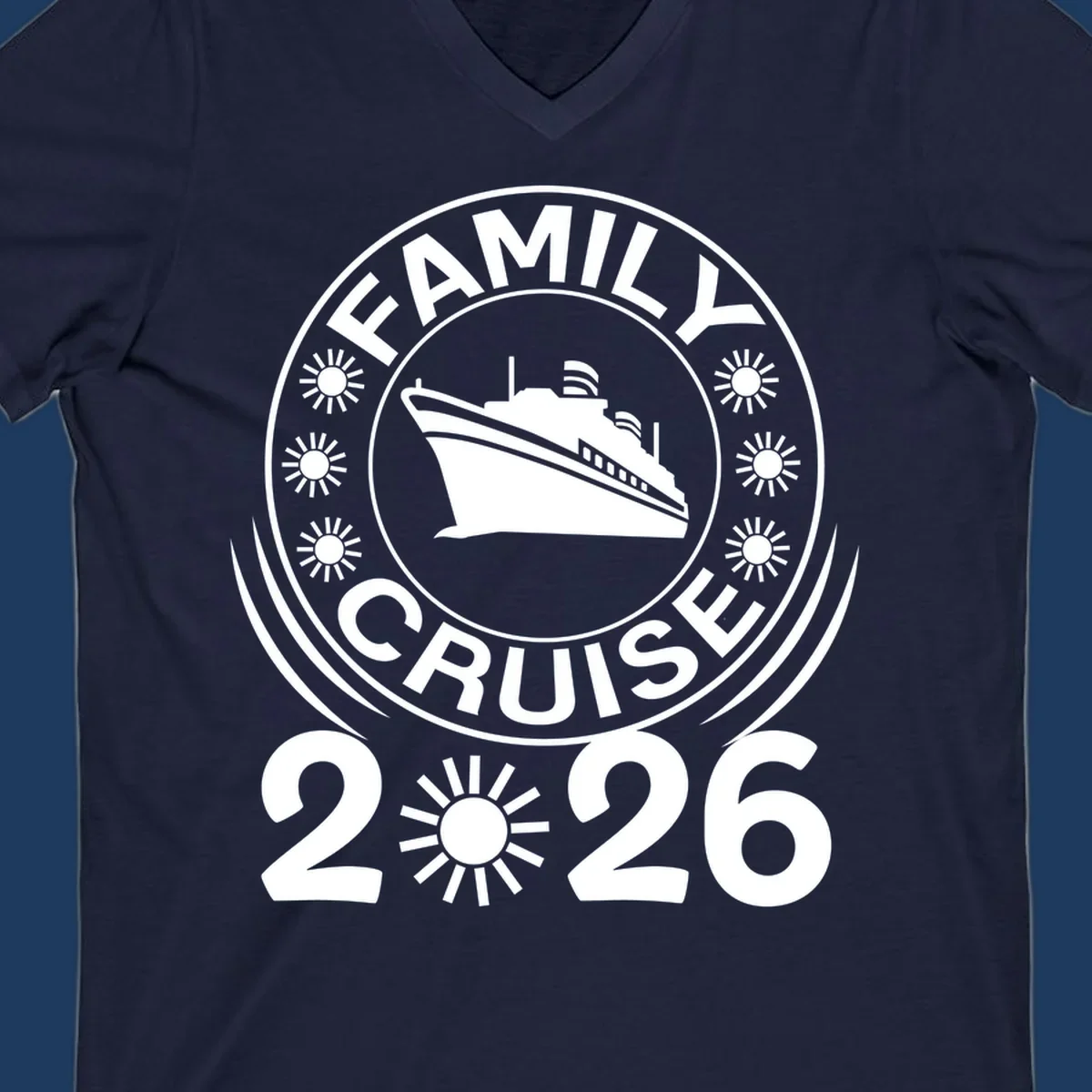 Family Cruise 2026 commemorative badge design with cruise ship and sun symbols
