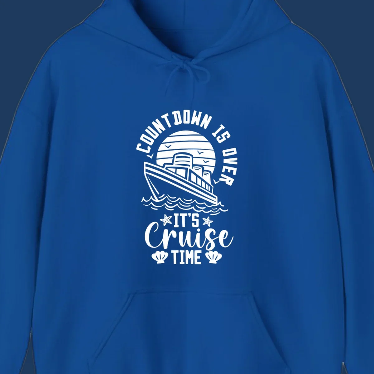 Vintage cruise ship illustration with countdown is over it's cruise time text and ocean waves