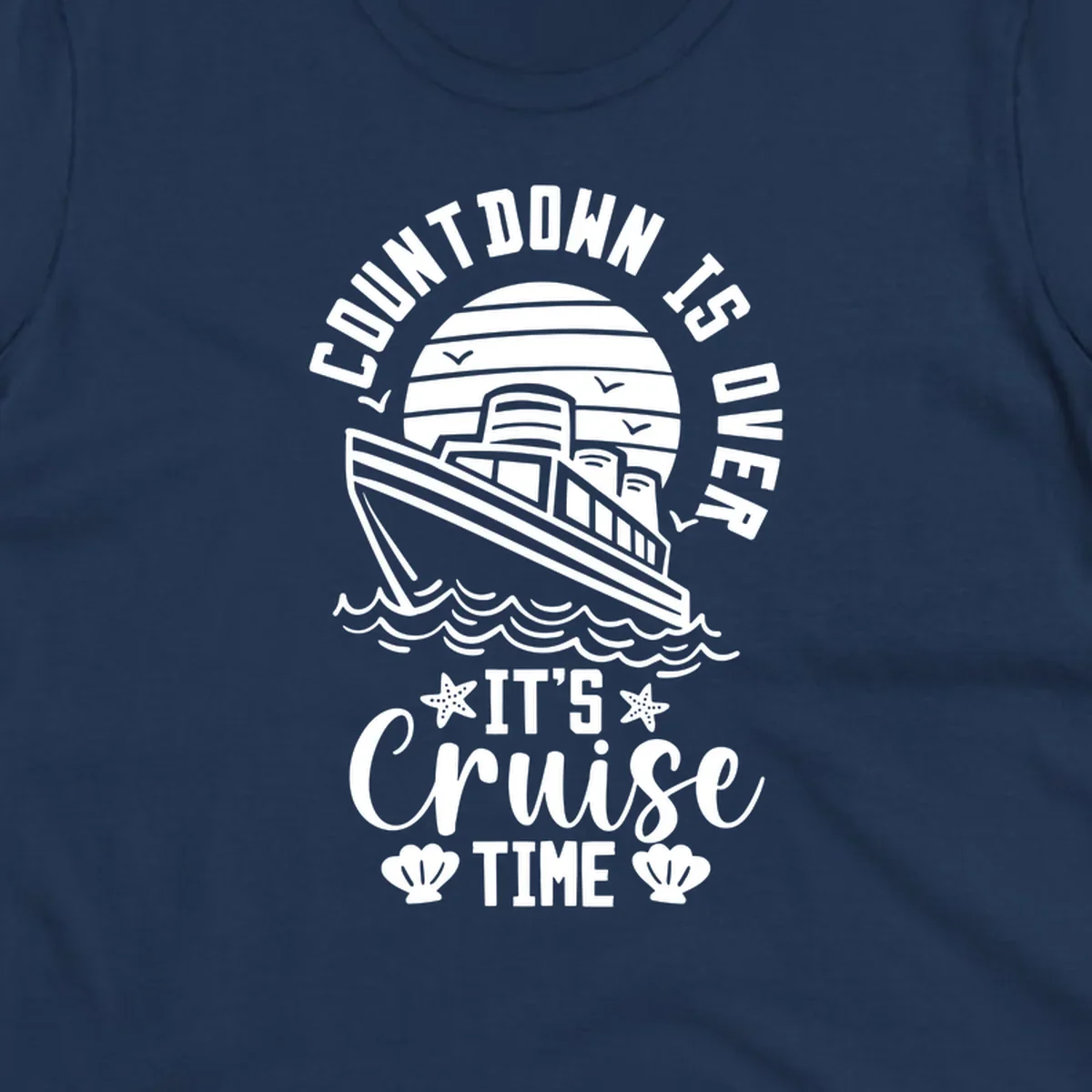 Vintage cruise ship illustration with countdown is over it's cruise time text and ocean waves