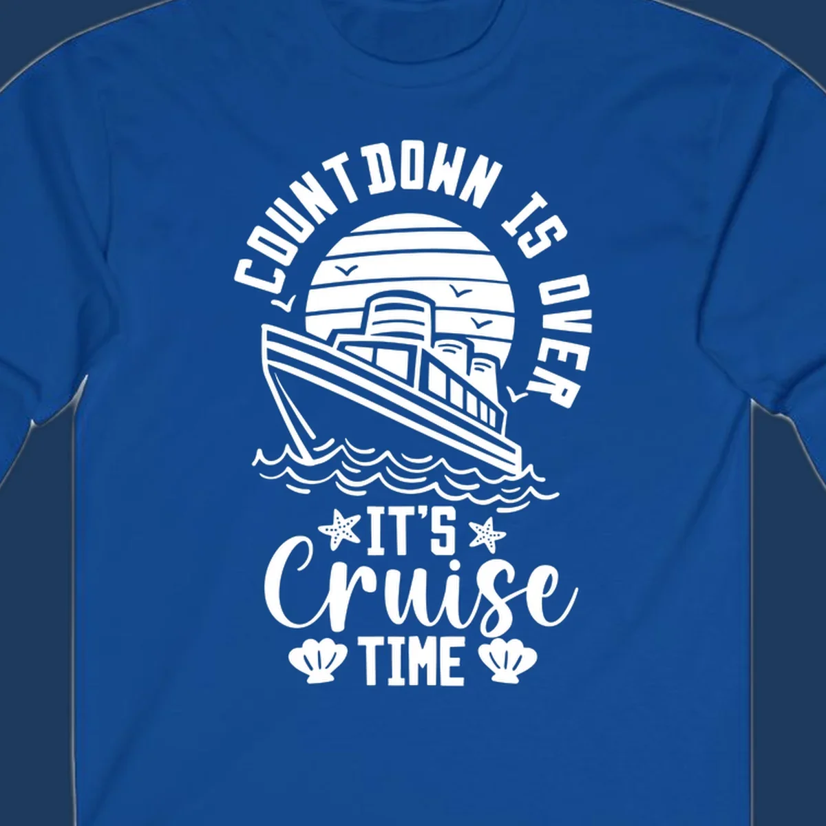 Vintage cruise ship illustration with countdown is over it's cruise time text and ocean waves