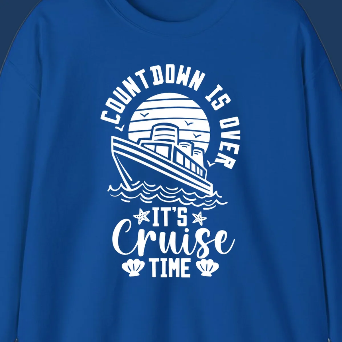 Vintage cruise ship illustration with countdown is over it's cruise time text and ocean waves