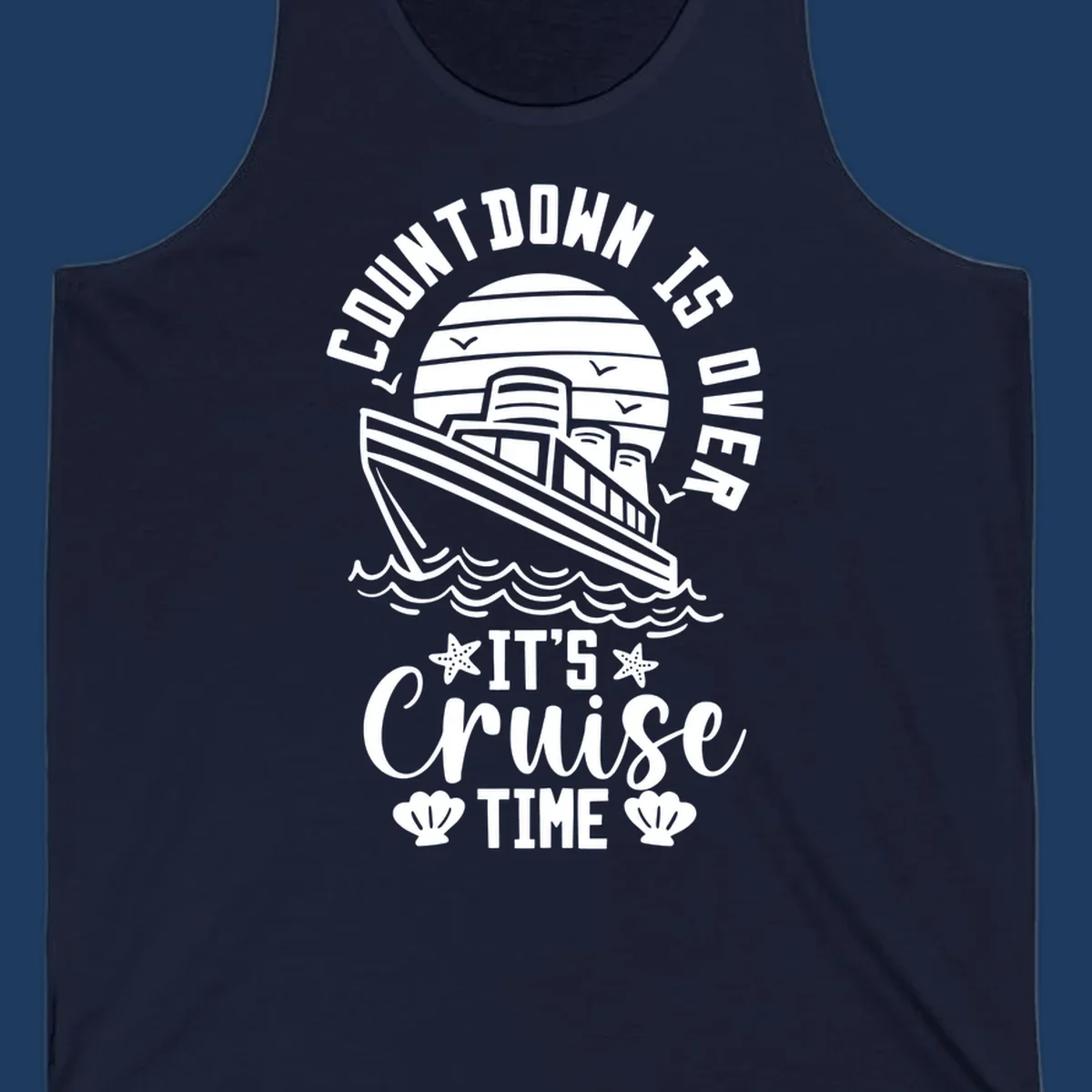 Vintage cruise ship illustration with countdown is over it's cruise time text and ocean waves