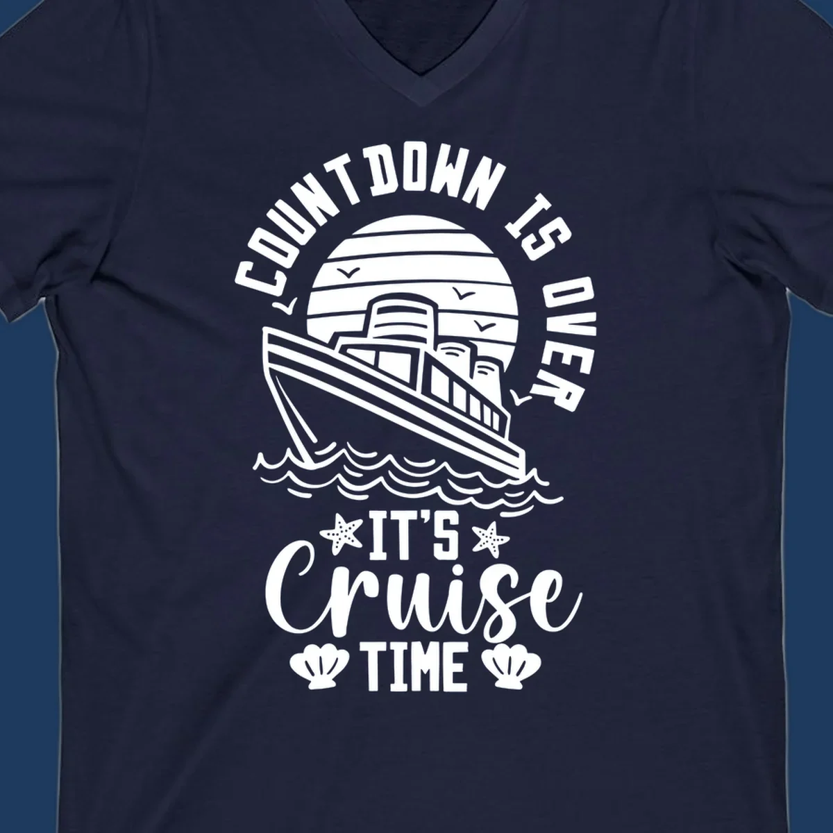 Vintage cruise ship illustration with countdown is over it's cruise time text and ocean waves