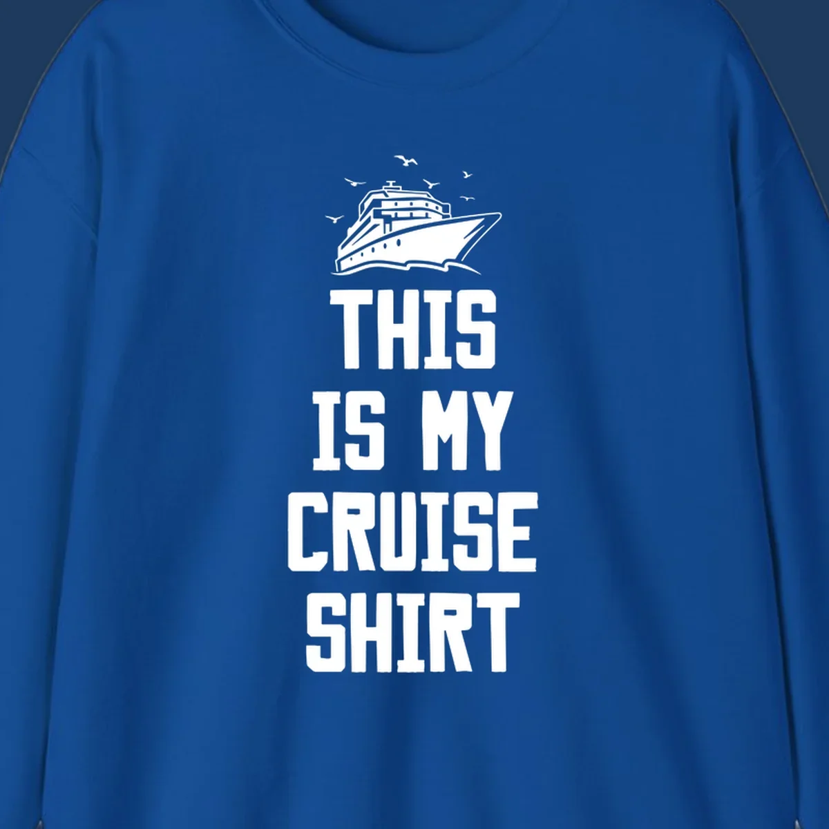 White cruise ship with seagulls and text reading 'This Is My Cruise Shirt' on gray background