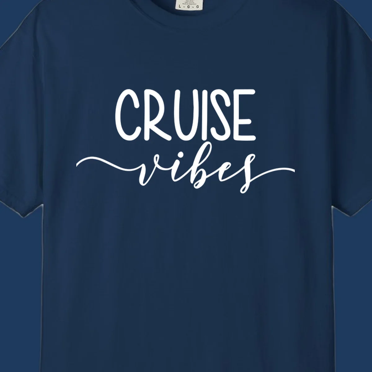 Cruise vibes lettering design with white text and decorative wave accents on gray background