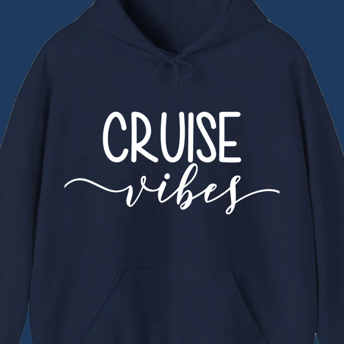Cruise vibes lettering design with white text and decorative wave accents on gray background