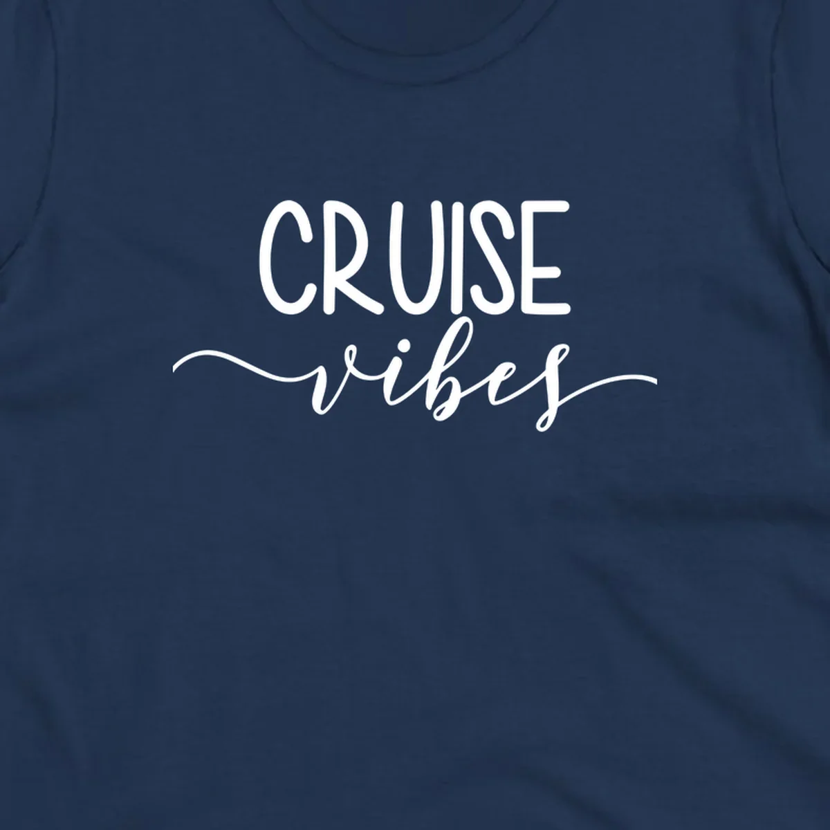 Cruise vibes lettering design with white text and decorative wave accents on gray background
