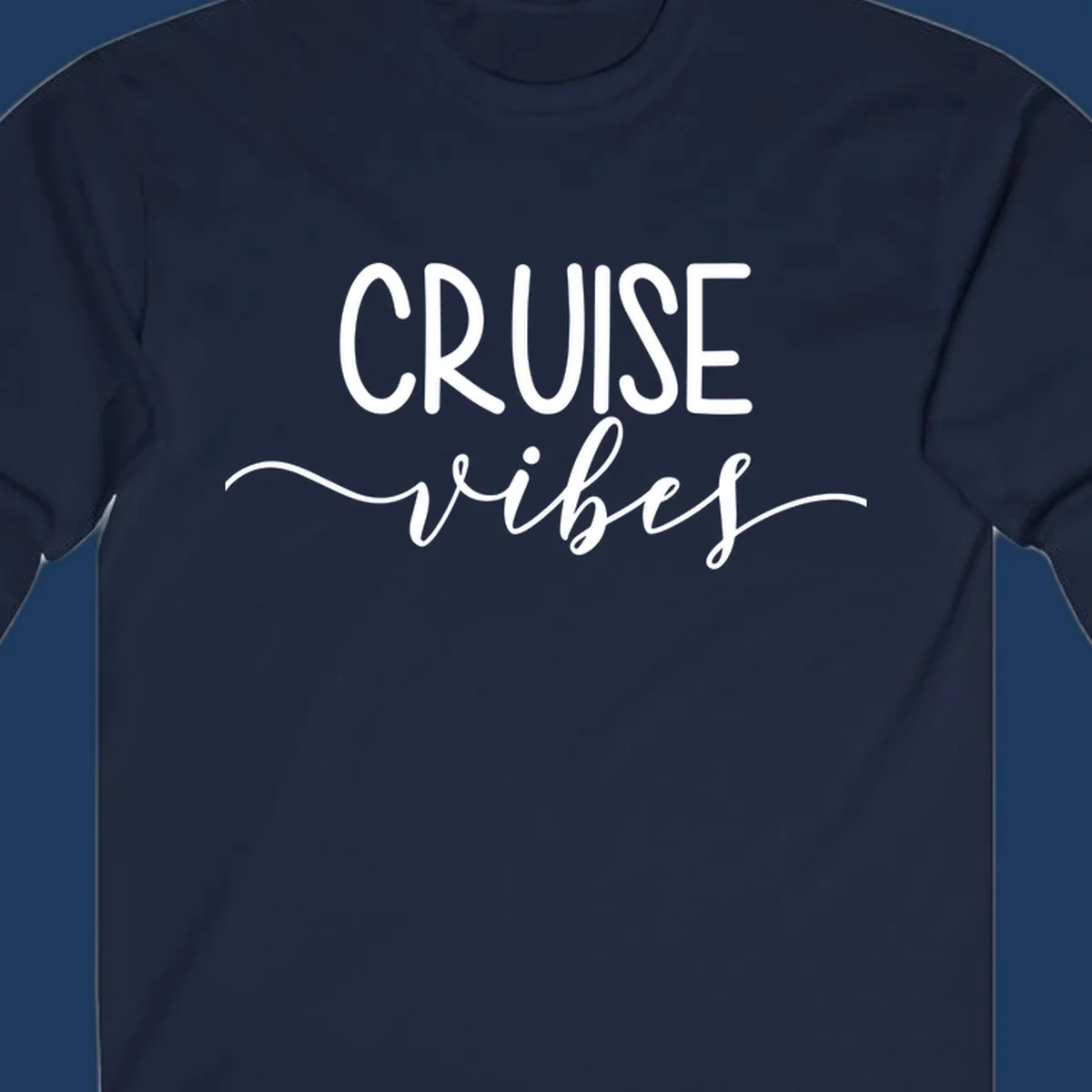 Cruise vibes lettering design with white text and decorative wave accents on gray background