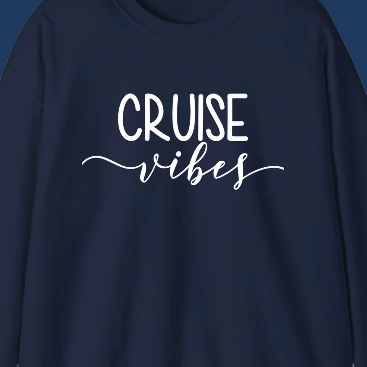 Cruise vibes lettering design with white text and decorative wave accents on gray background