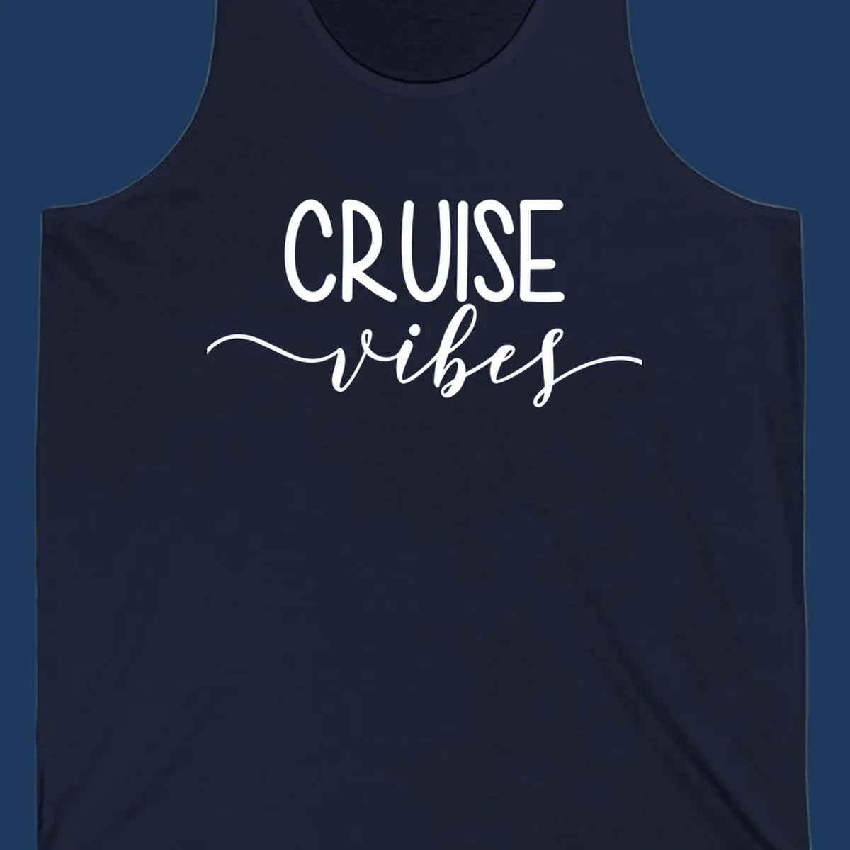 Cruise vibes lettering design with white text and decorative wave accents on gray background