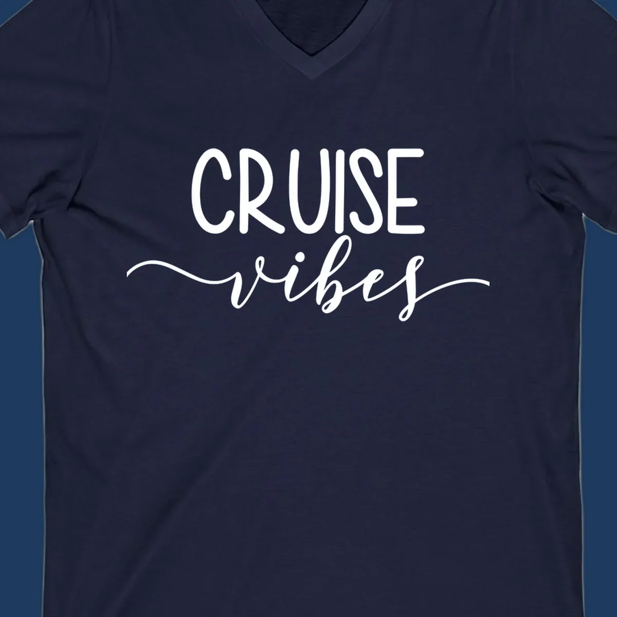 Cruise vibes lettering design with white text and decorative wave accents on gray background