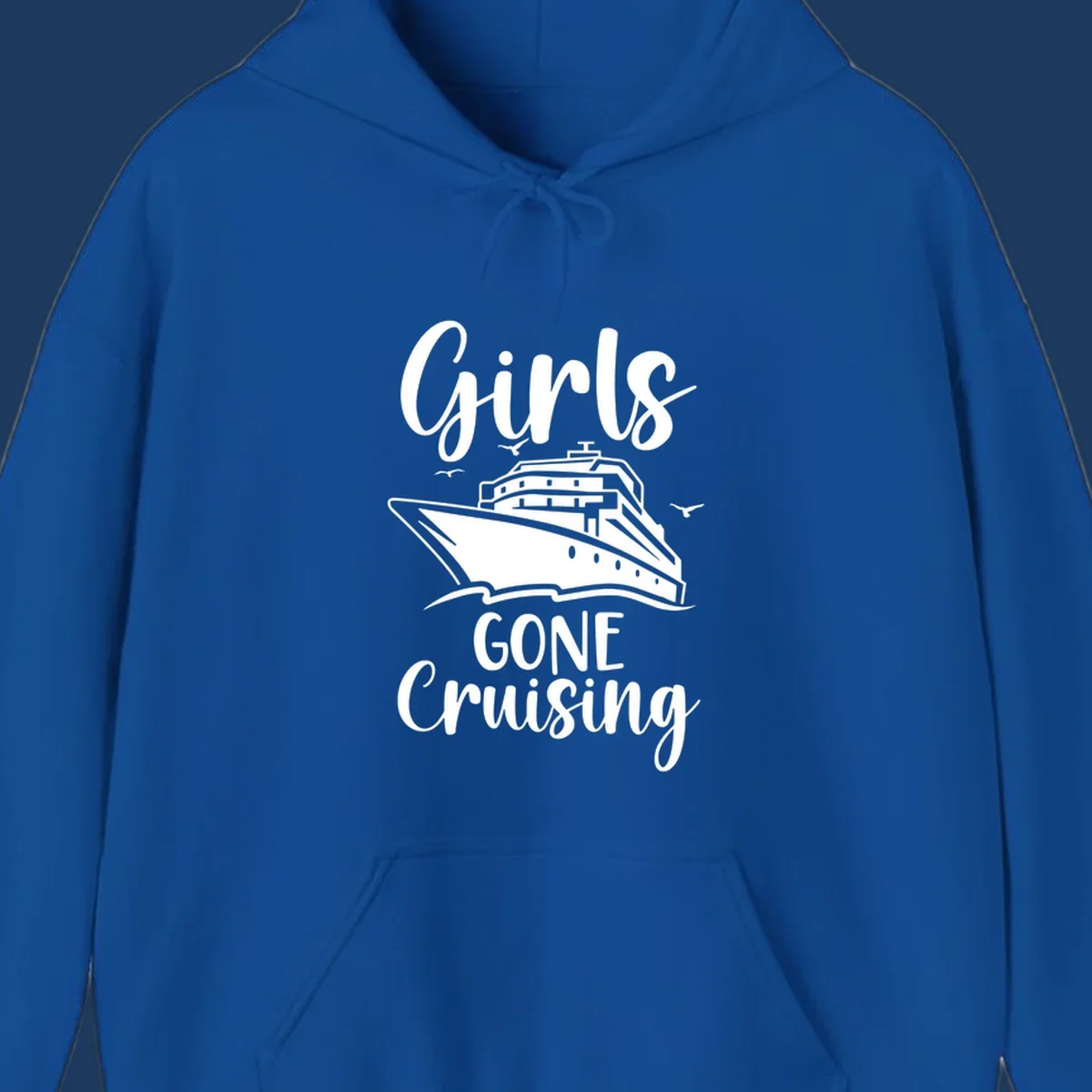 Girls Gone Cruising vintage nautical design with cruise ship and seagulls illustration