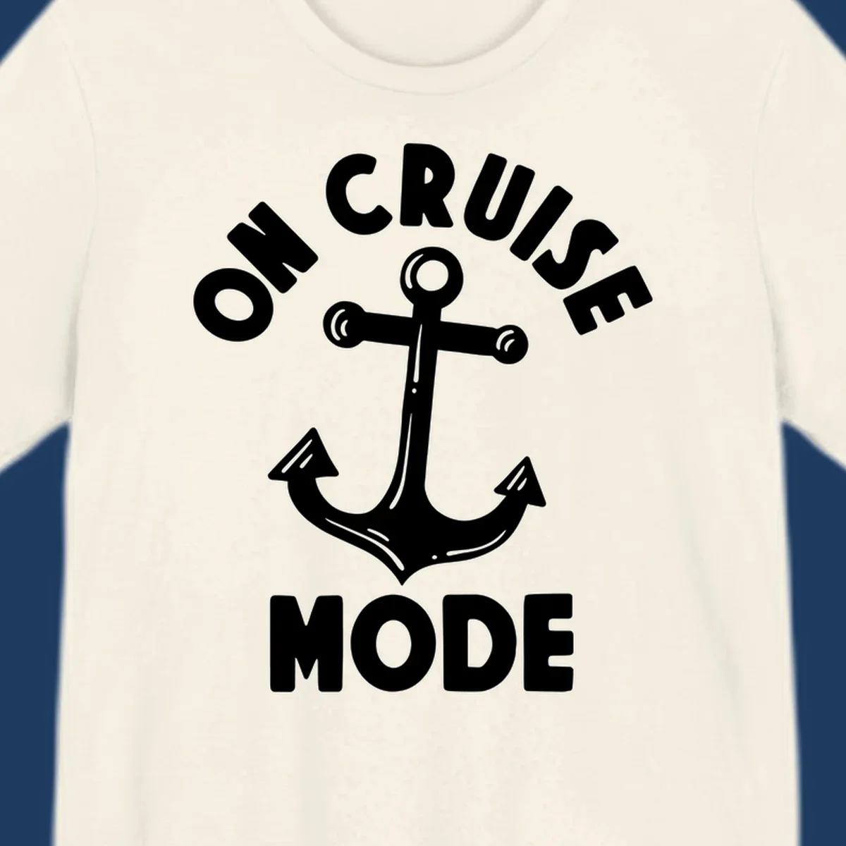White anchor with decorative lines surrounded by 'ON CRUISE MODE' text on gray background