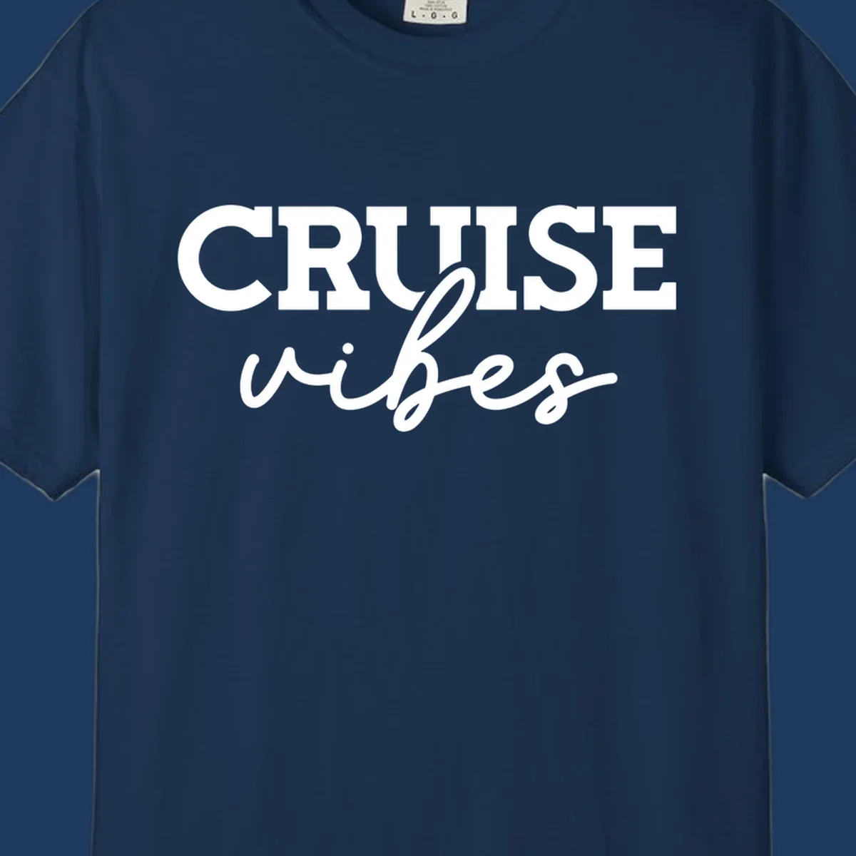 Cruise vibes script design with bold capital letters and flowing cursive text on gray background