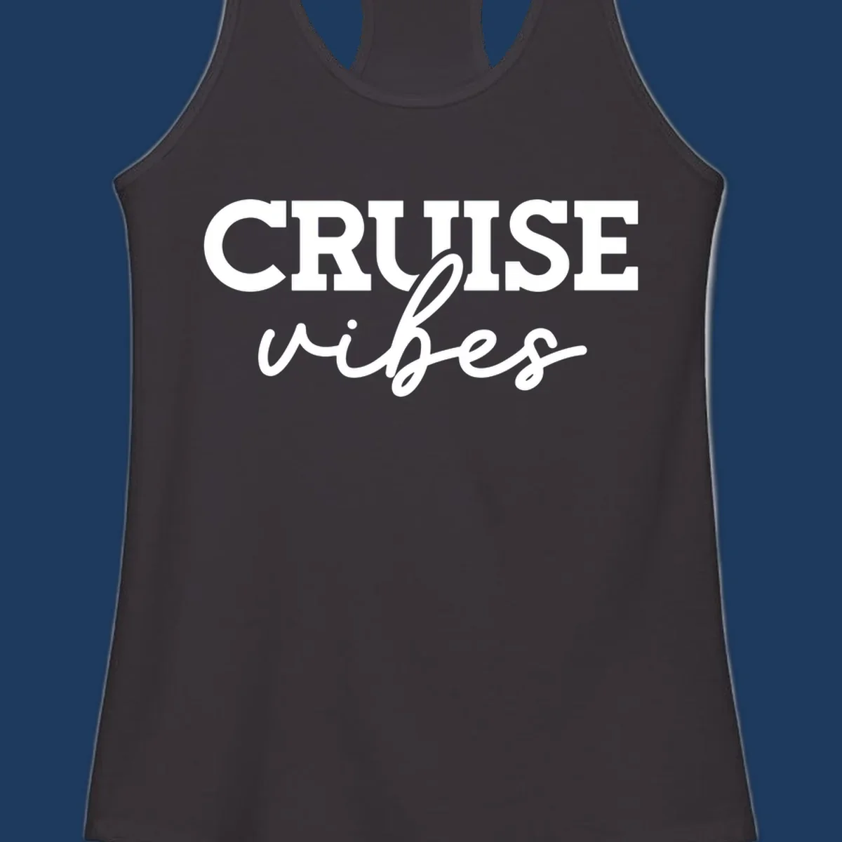 Cruise vibes script design with bold capital letters and flowing cursive text on gray background