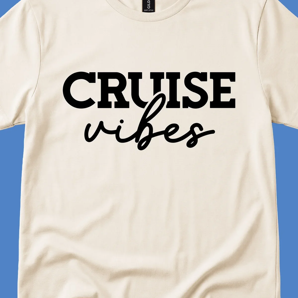 Cruise vibes script design with bold capital letters and flowing cursive text on gray background