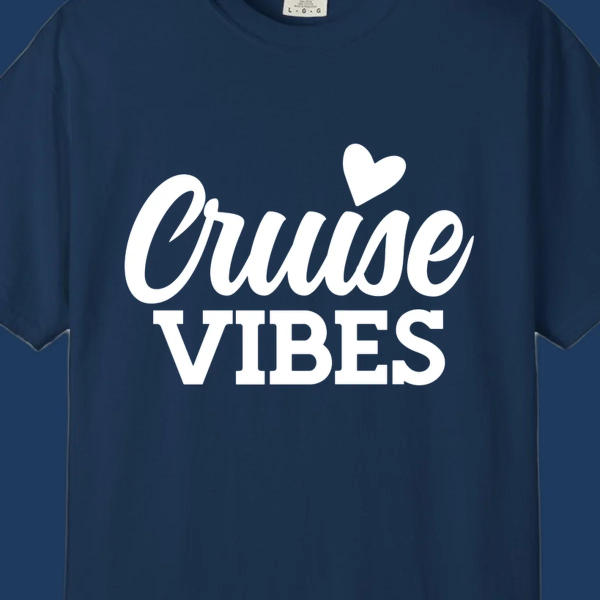 White text design reading 'Cruise VIBES' with a decorative heart symbol above, on gray background