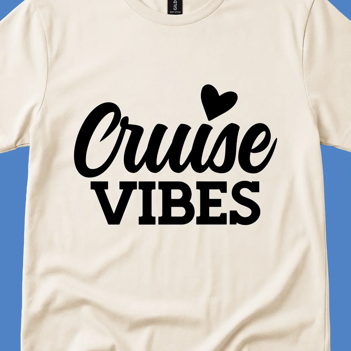White text design reading 'Cruise VIBES' with a decorative heart symbol above, on gray background