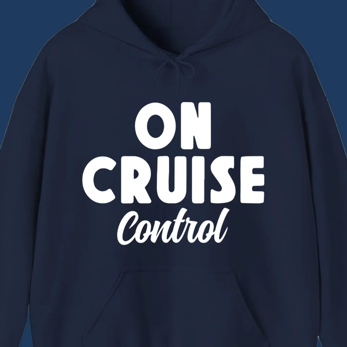 White text reading 'ON CRUISE CONTROL' with 'Control' in italic script on gray background, cruise-themed typography design