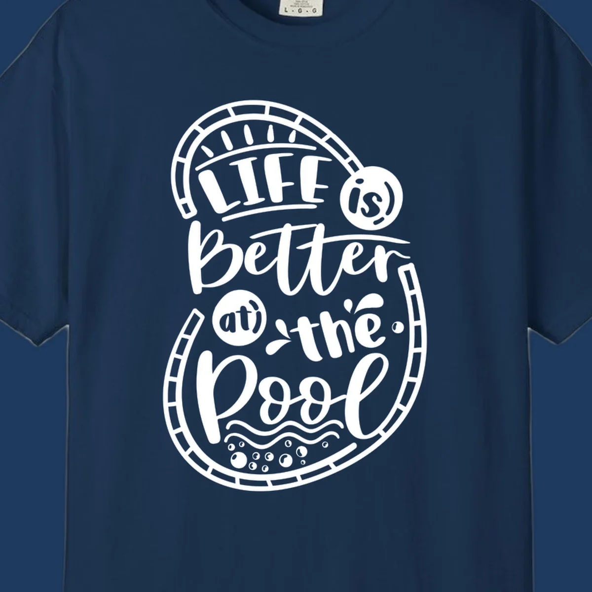 Life is better at the pool nautical porthole design with sun rays, waves and bubbles for cruise apparel