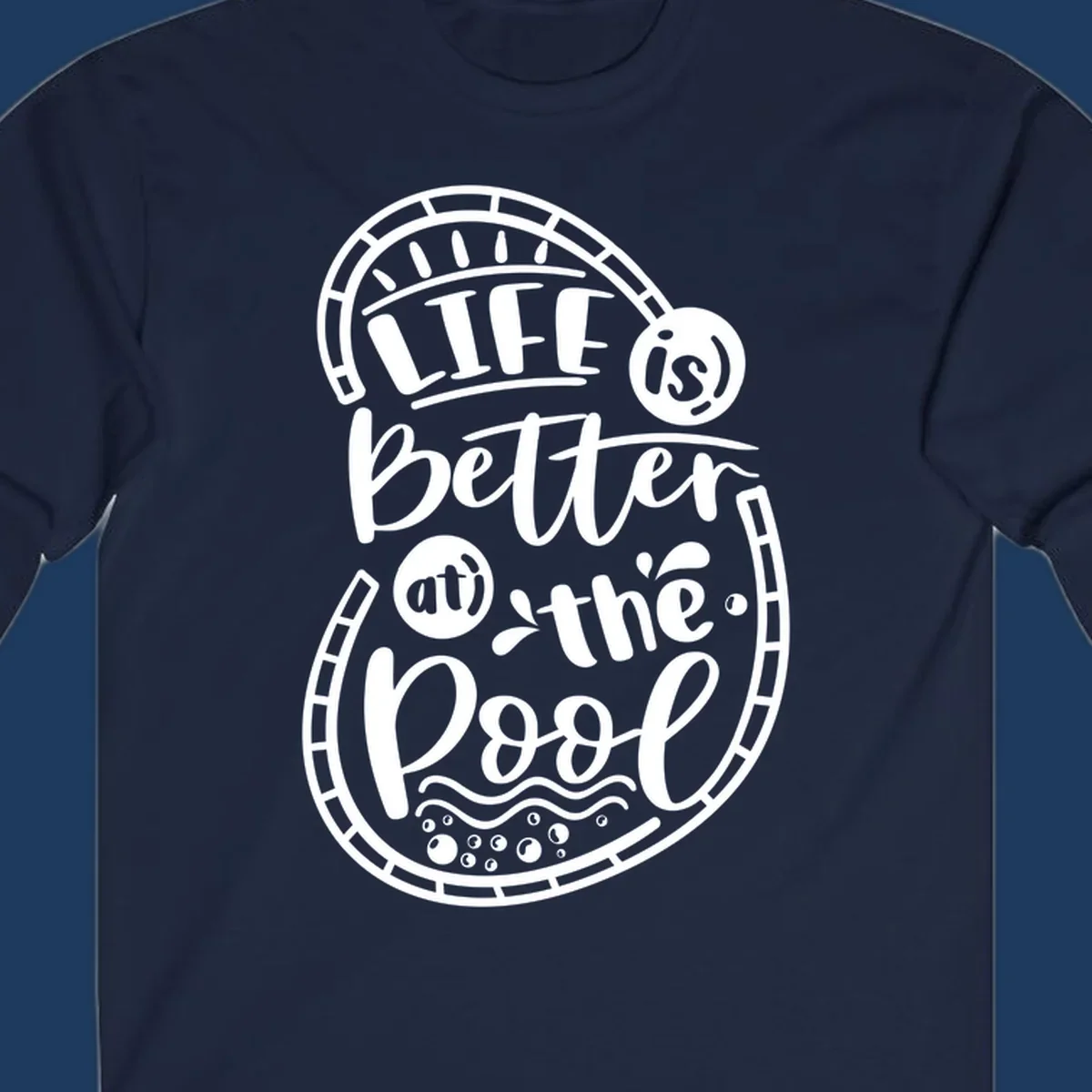Life is better at the pool nautical porthole design with sun rays, waves and bubbles for cruise apparel