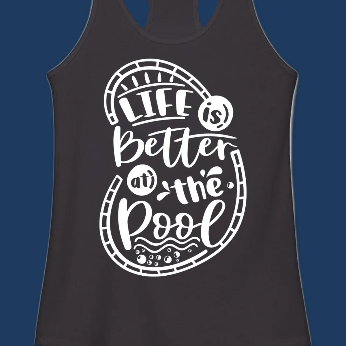 Life is better at the pool nautical porthole design with sun rays, waves and bubbles for cruise apparel