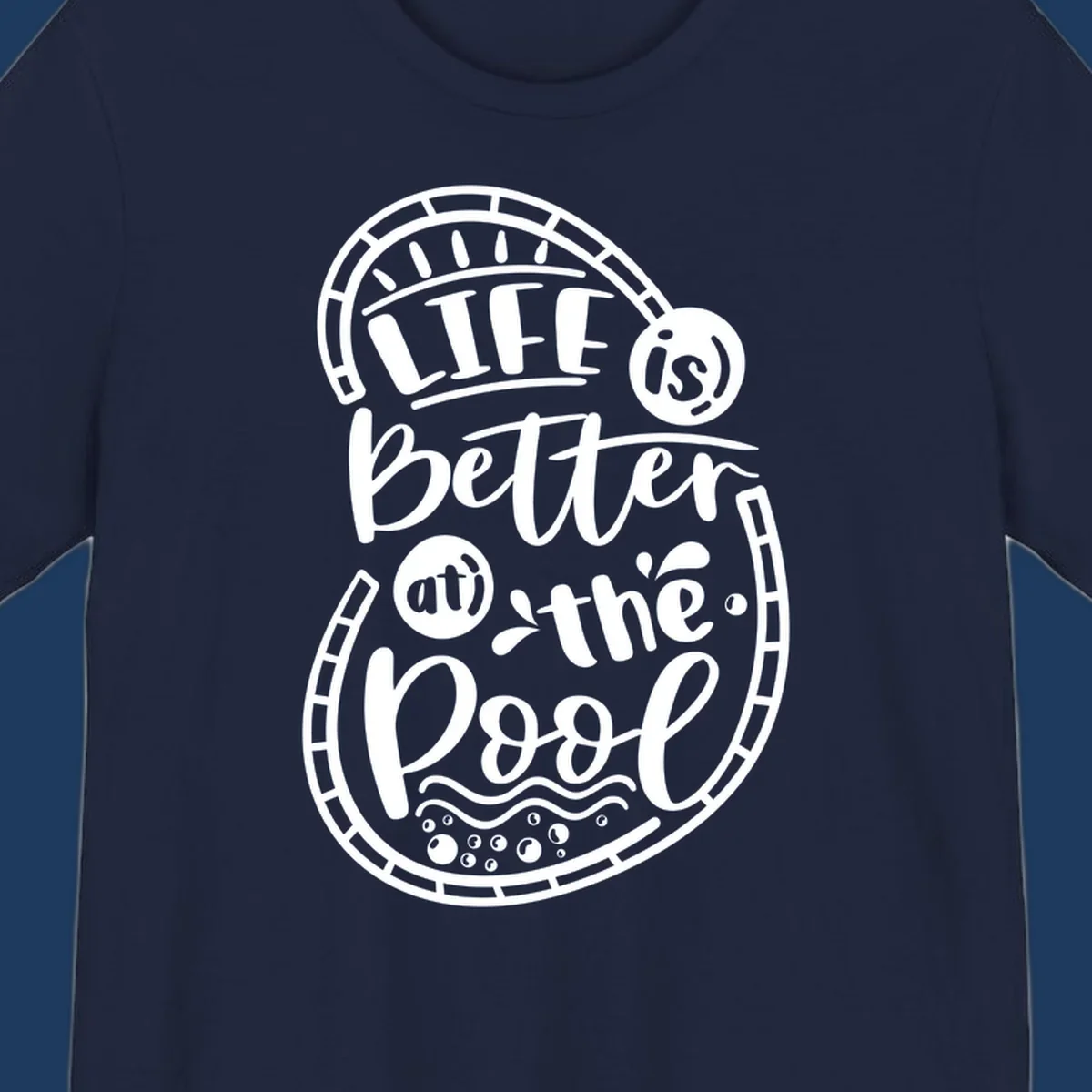 Life is better at the pool nautical porthole design with sun rays, waves and bubbles for cruise apparel