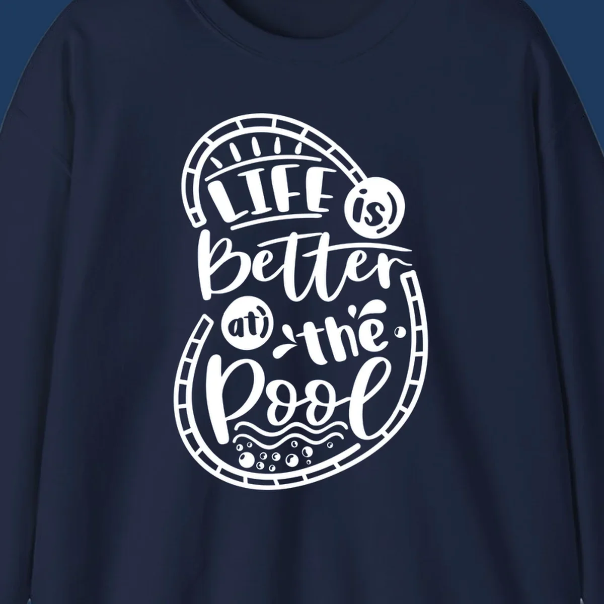 Life is better at the pool nautical porthole design with sun rays, waves and bubbles for cruise apparel
