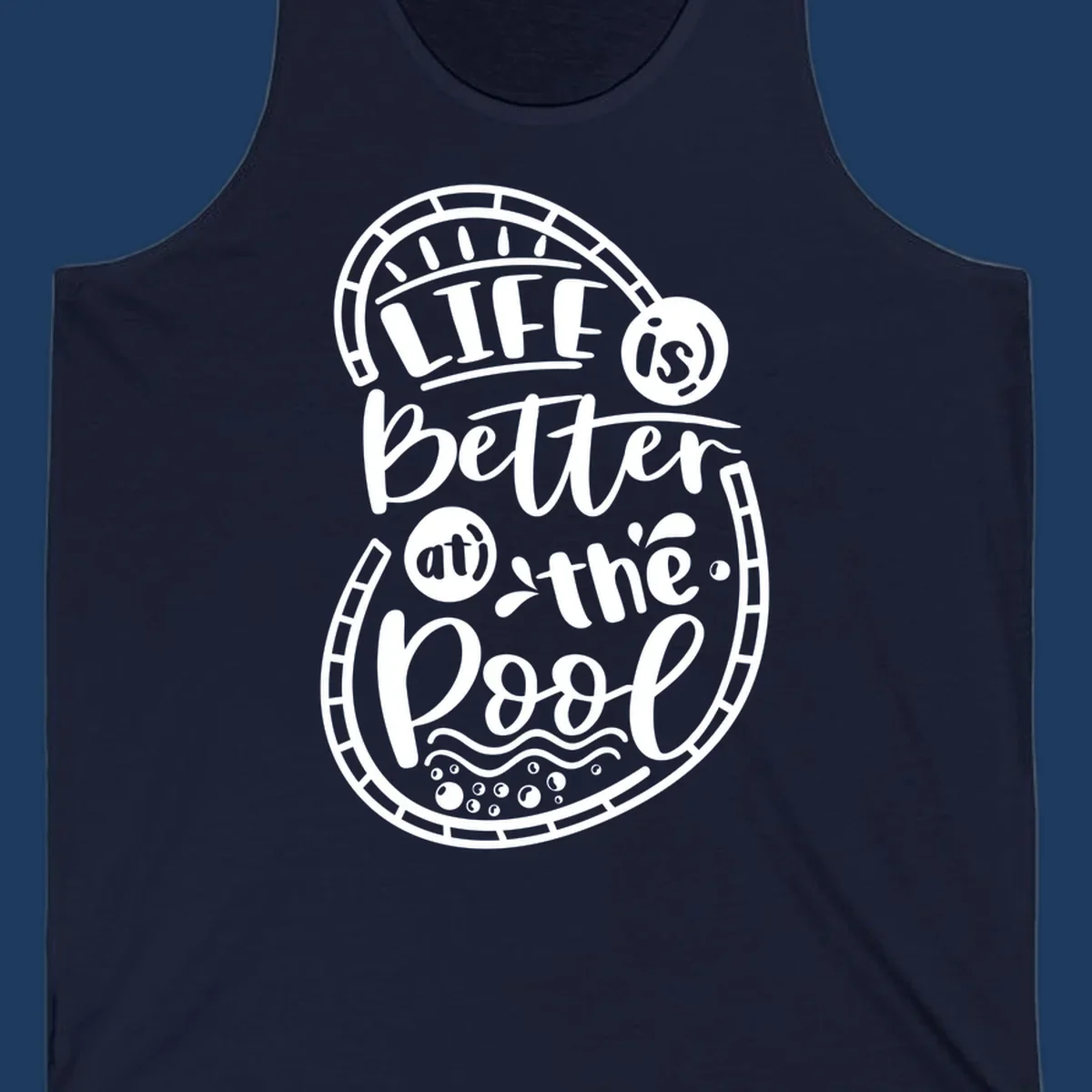 Life is better at the pool nautical porthole design with sun rays, waves and bubbles for cruise apparel