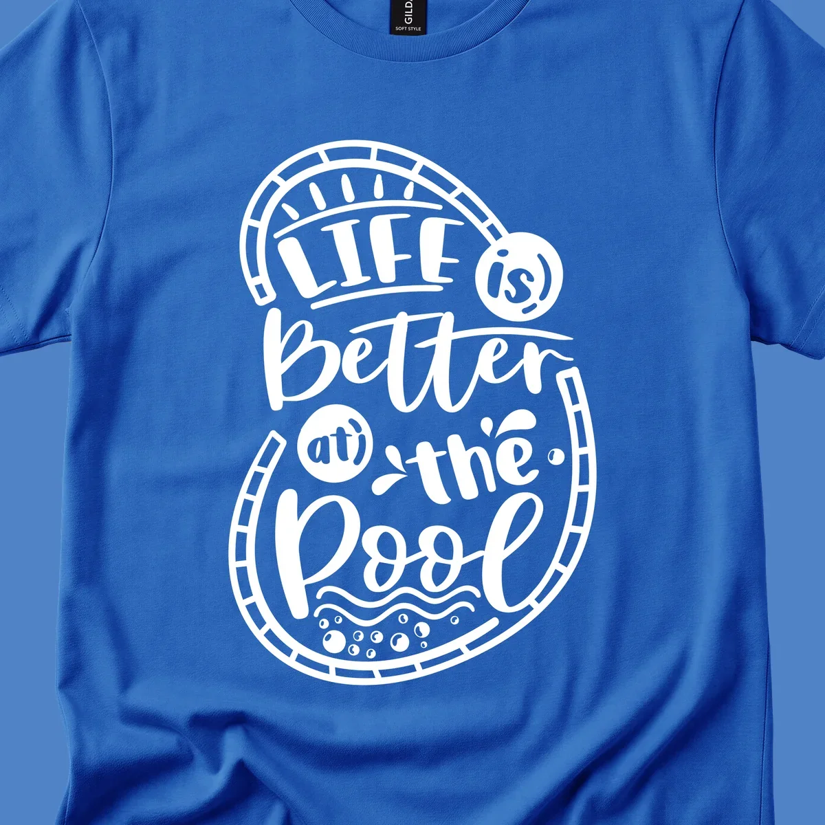 Life is better at the pool nautical porthole design with sun rays, waves and bubbles for cruise apparel