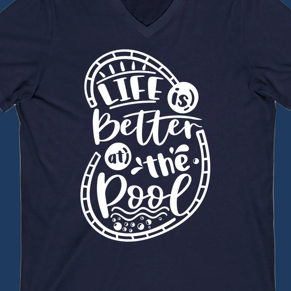 Life is better at the pool nautical porthole design with sun rays, waves and bubbles for cruise apparel